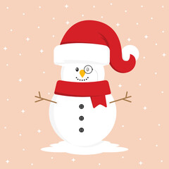 Snowman, Snowman Cartoon, Santa Hat, Cute, Christmas Character Vector Background