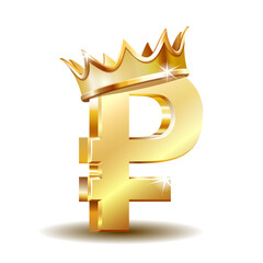 Golden symbol of russian ruble with golden crown