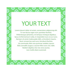 Colorful vector frame with green background and ornament. Vector template for card, stickers for notes, stickers, banner