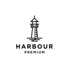 lighthouse beacon searchlight harbor logo design in trendy linear line icon style for a cafe business and restaurant