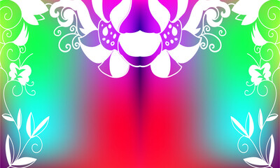 Abstract rainbow background with floral ornament and big flower
