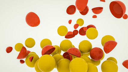 spheres and hemispheres on a white background. 3d render illustration