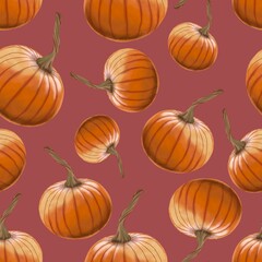 seamless pattern with watercolor pumpkins