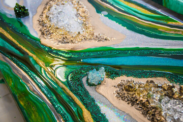 original emerald resin geode abstract art by resin artist