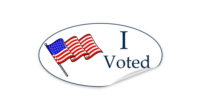 I voted sticker on white background, election registration, election day