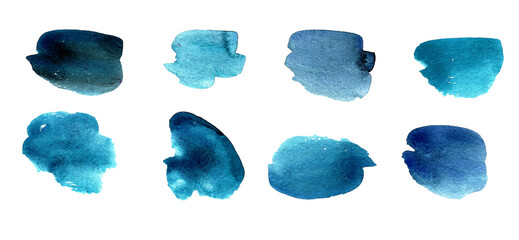 Blue watercolor blotch. Set of blue watercolor circles