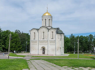 Russia, Vladimir June 21, 2020 View of the Dmitrovsky Cathedral, Photo taken on a sunny summer day.