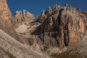Great view of the Sesto Dolomites mountains as seen from trekking trail #104 from Lavaredo refuge...