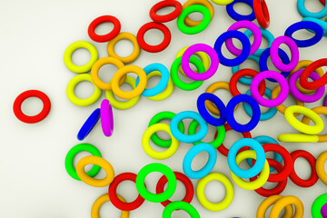 multicolored three-dimensional rings of a torus on a white background. 3d render illustration