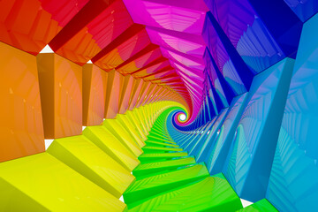 multicolored three-dimensional cubes collected in a spiral. 3d render illustration