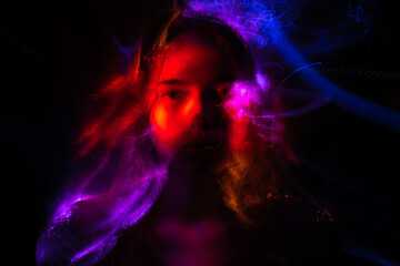 lightpainting portrait, new art direction, long exposure photo without photoshop, light drawing at long exposure