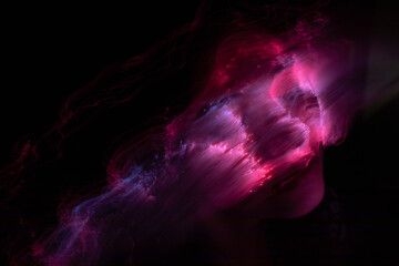 lightpainting portrait, new art direction, long exposure photo without photoshop, light drawing at long exposure