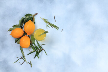 Lemon cider mulled wine with herbs, autumn drink . The concept of diet and weight loss.Fruits help...