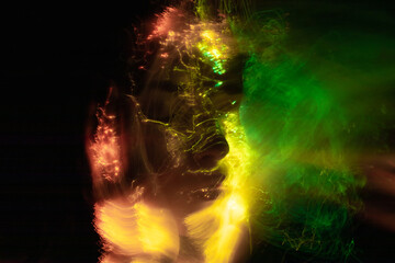 lightpainting portrait, new art direction, long exposure photo without photoshop, light drawing at long exposure