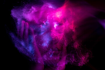 lightpainting portrait, new art direction, long exposure photo without photoshop, light drawing at long exposure
