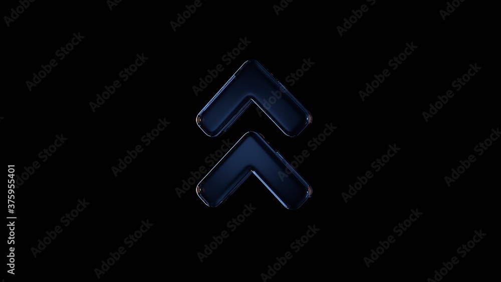 Poster 3d rendering glass symbol of angle double up isolated on black with reflection