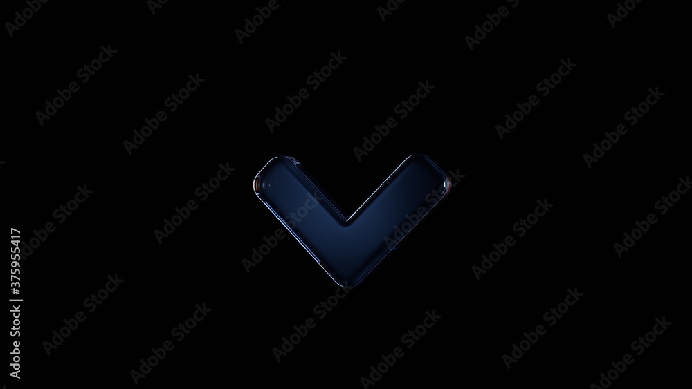 Poster 3d rendering glass symbol of angle down isolated on black with reflection
