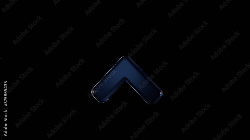 Poster 3d rendering glass symbol of angle up isolated on black with reflection