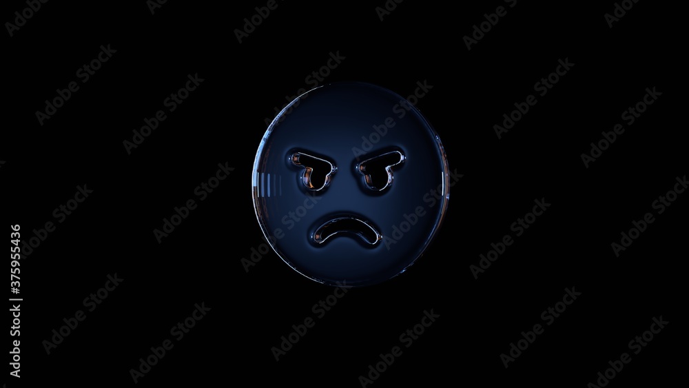 Poster 3d rendering glass symbol of angry isolated on black with reflection