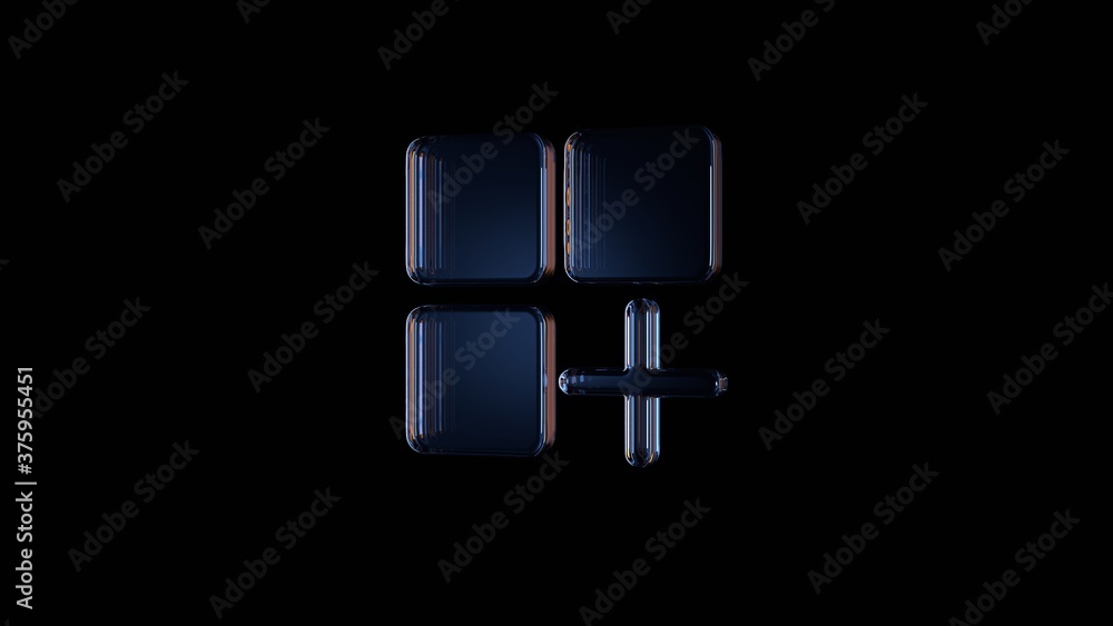 Poster 3d rendering glass symbol of mobile app isolated on black with reflection