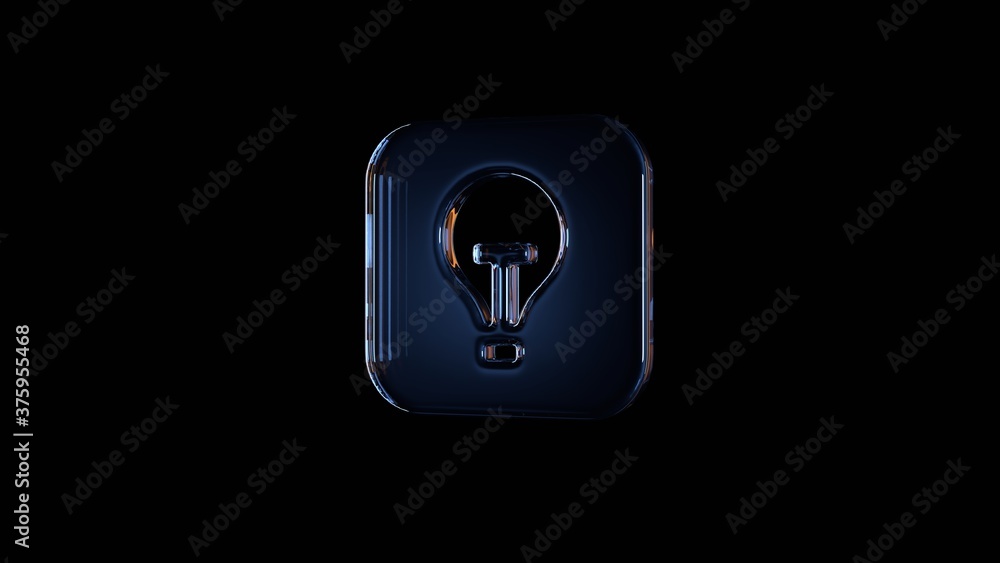 Poster 3d rendering glass icon of tips app isolated on black with reflection