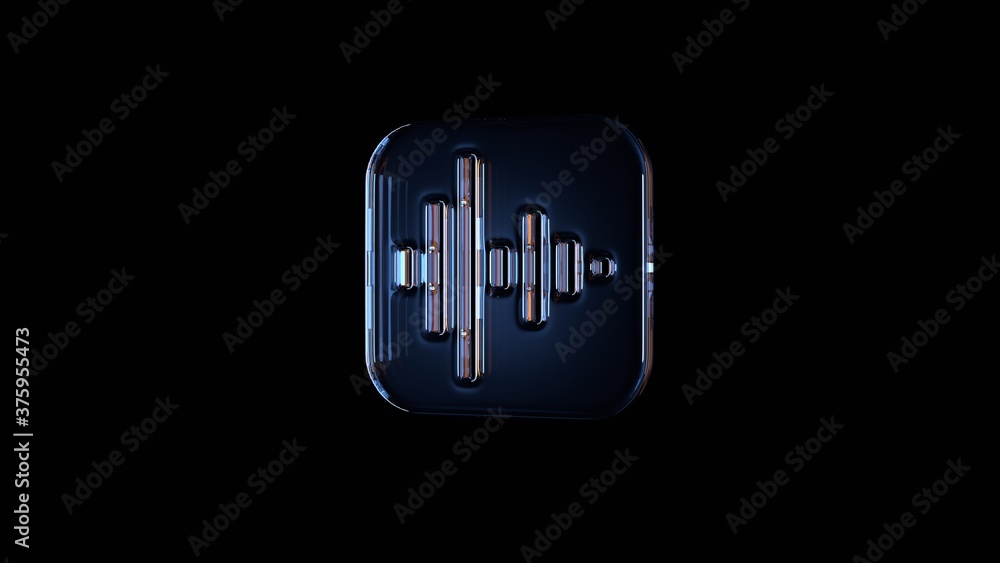 Poster 3d rendering glass icon of voice memos app isolated on black with reflection