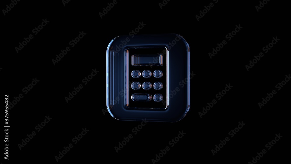 Poster 3d rendering glass icon of calculator app isolated on black with reflection