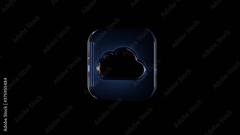 Poster 3d rendering glass icon of icloud drive app isolated on black with reflection