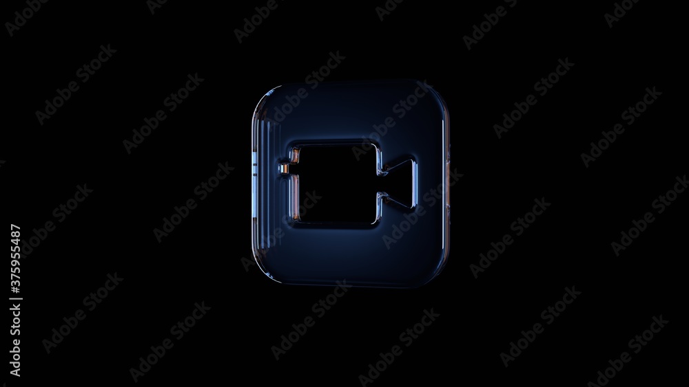 Poster 3d rendering glass icon of camera app isolated on black with reflection