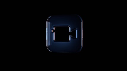 3d rendering glass icon of camera app isolated on black with reflection