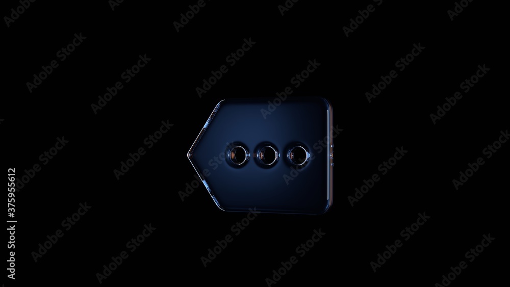 Poster 3d rendering glass symbol of left arrow isolated on black with reflection