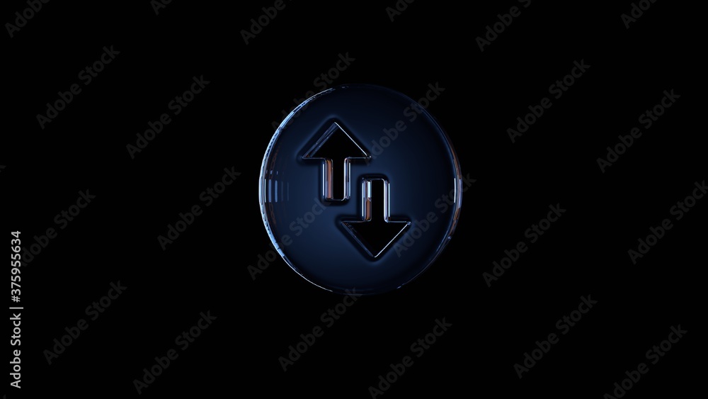 Poster 3d rendering glass symbol of up and down arrows isolated on black with reflection