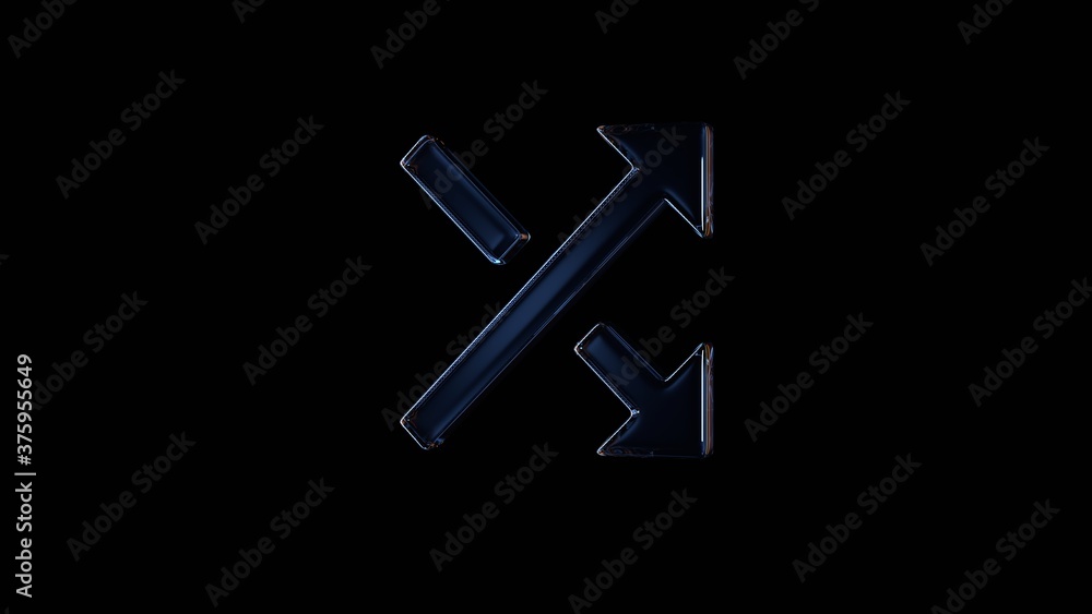 Poster 3d rendering glass symbol of diagonal arrows isolated on black with reflection