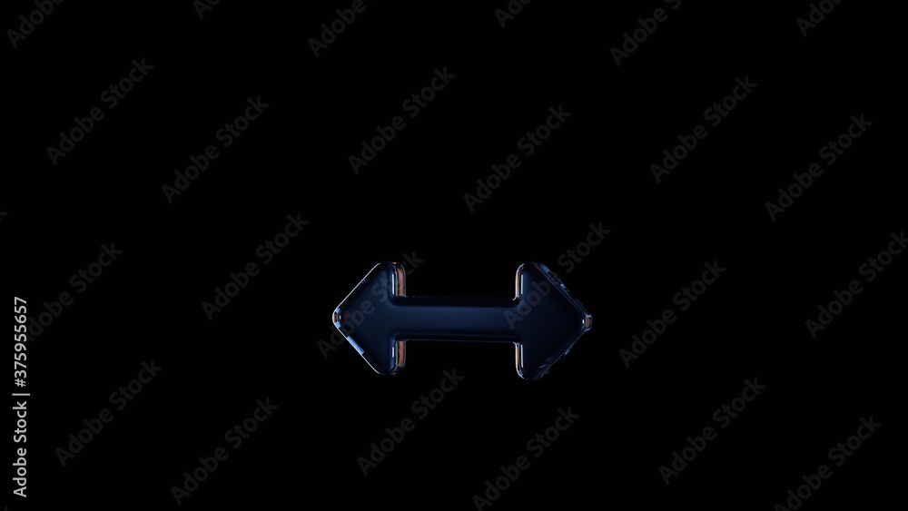 Poster 3d rendering glass symbol of double horizontal arrow isolated on black with reflection