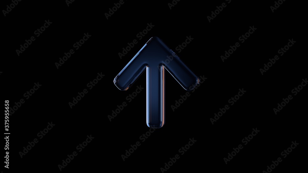 Aufkleber 3d rendering glass symbol of arrow up isolated on black with reflection