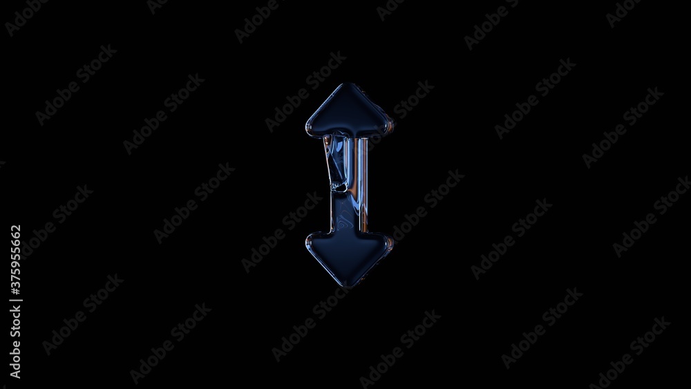Poster 3d rendering glass symbol of double vertical arrow isolated on black with reflection