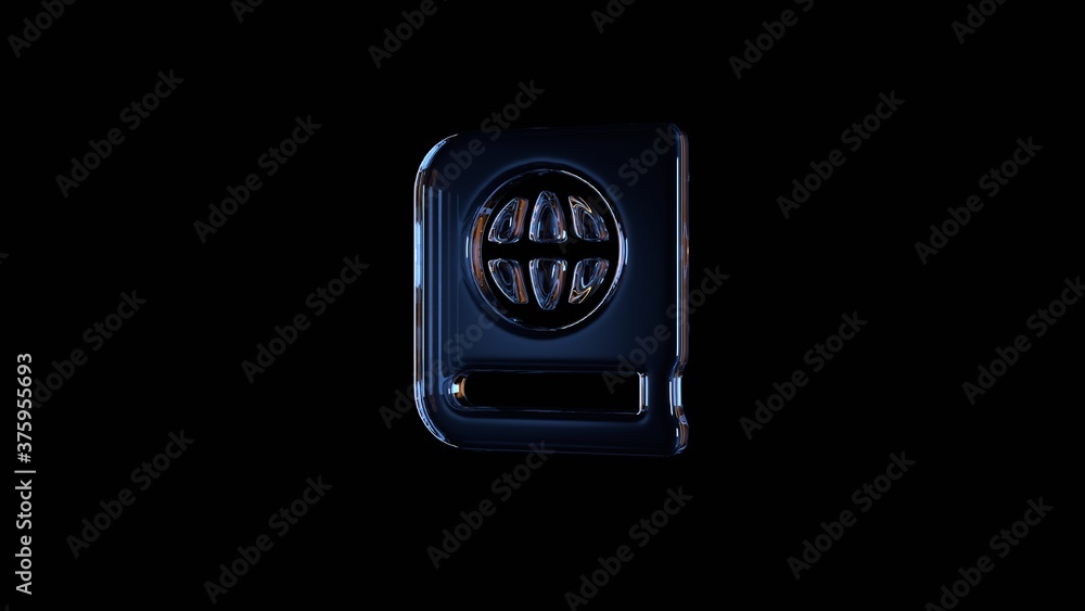 Poster 3d rendering glass symbol of atlas isolated on black with reflection