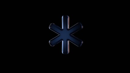 3d rendering glass symbol of asterisk isolated on black with reflection