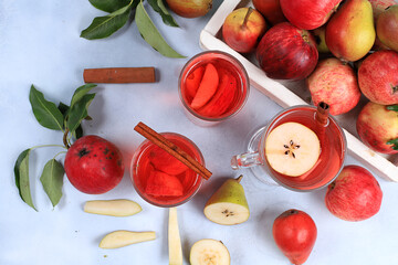 Mulled wine from Apple and pear cider, autumn drink . The concept of diet and weight loss.Fruits...