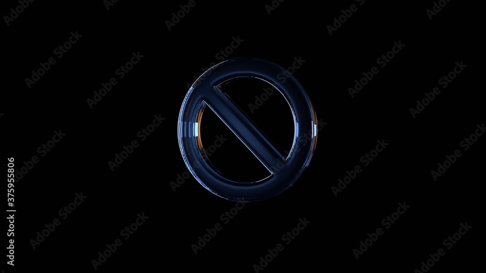 Poster 3d rendering glass symbol of ban isolated on black with reflection
