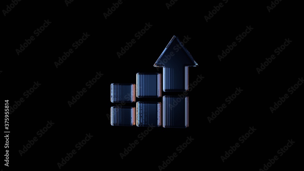 Poster 3d rendering glass symbol of bar chart isolated on black with reflection