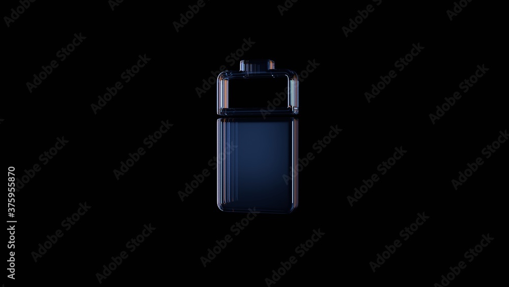 Poster 3d rendering glass vertical symbol of two third charged battery isolated on black with reflection