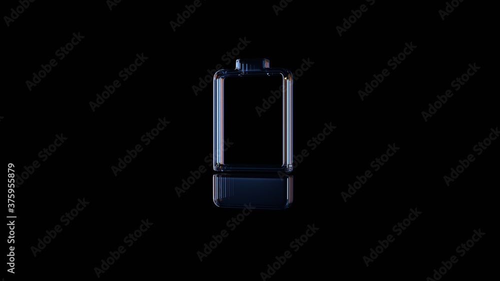 Poster 3d rendering glass vertical symbol of one third charged battery isolated on black with reflection