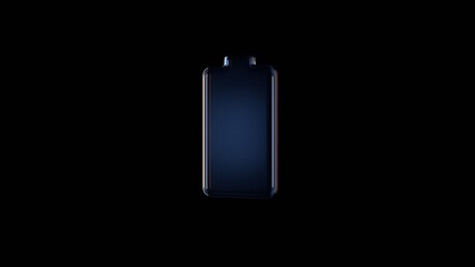 3d rendering glass vertical symbol of full battery  isolated on black with reflection