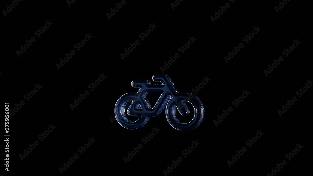 Poster 3d rendering glass symbol of bicycle without rider isolated on black with reflection