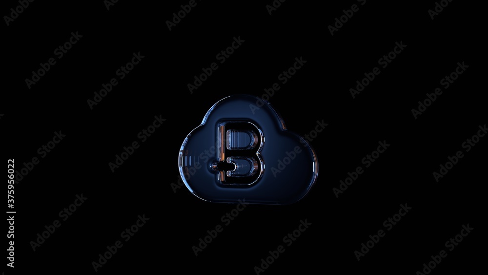 Poster 3d rendering glass symbol of bitcoin isolated on black with reflection