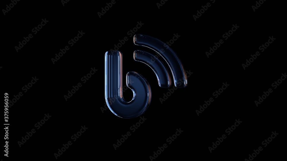 Poster 3d rendering glass symbol of blog isolated on black with reflection