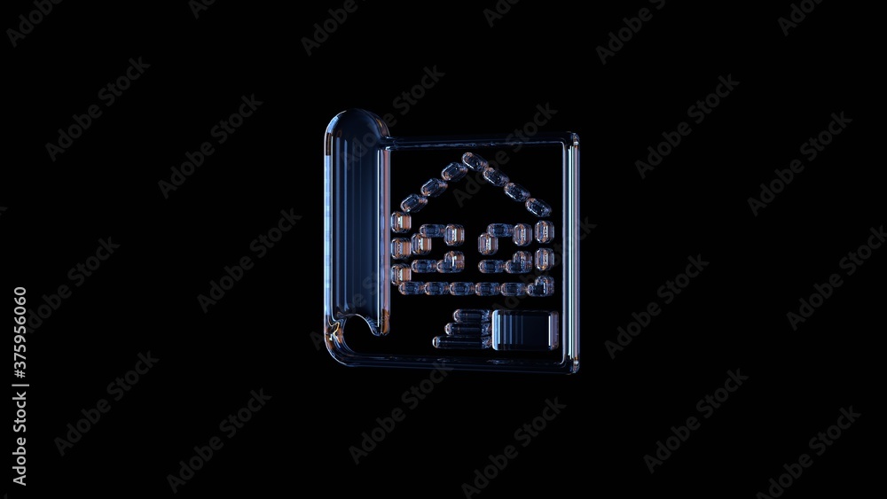 Poster 3d rendering glass symbol of blueprint isolated on black with reflection