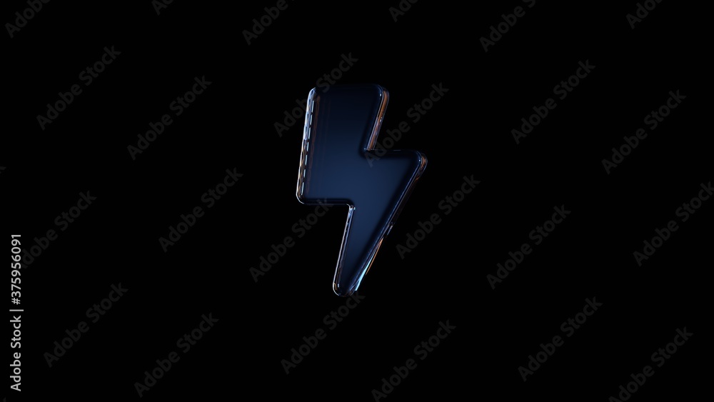Poster 3d rendering glass symbol of bolt of lightning isolated on black with reflection