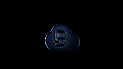 3d rendering glass symbol of bitcoin isolated on black with reflection